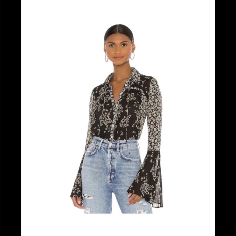 NWT Free People Serena floral print women blouse with bell sleeves size small